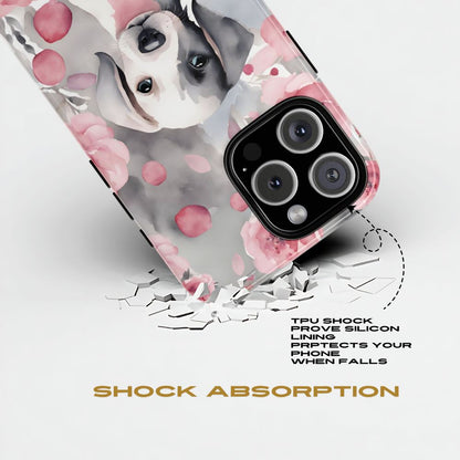 Cute Puppy with Flowers iPhone Tough Case Pink & Grey Durable Protective cover