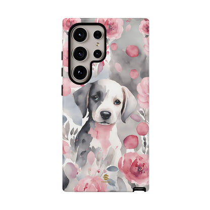 Cute Puppy Samsung Phone Case, Love, Valentine's Day Gift for Her Pink & Grey Protective cover