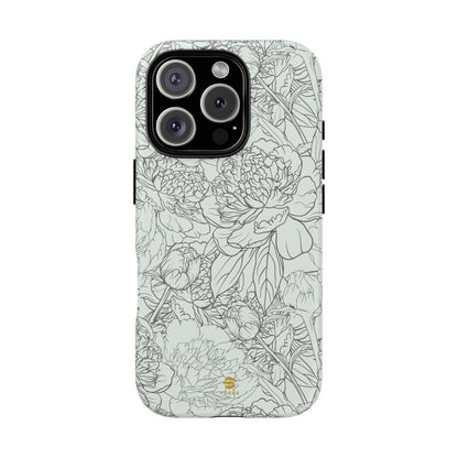 Funda para iPhone con diseño de peonías y salvia