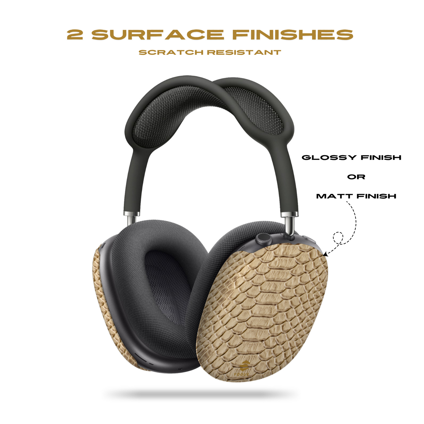 Fundas para AirPod Max en color beige con efecto piel de serpiente
