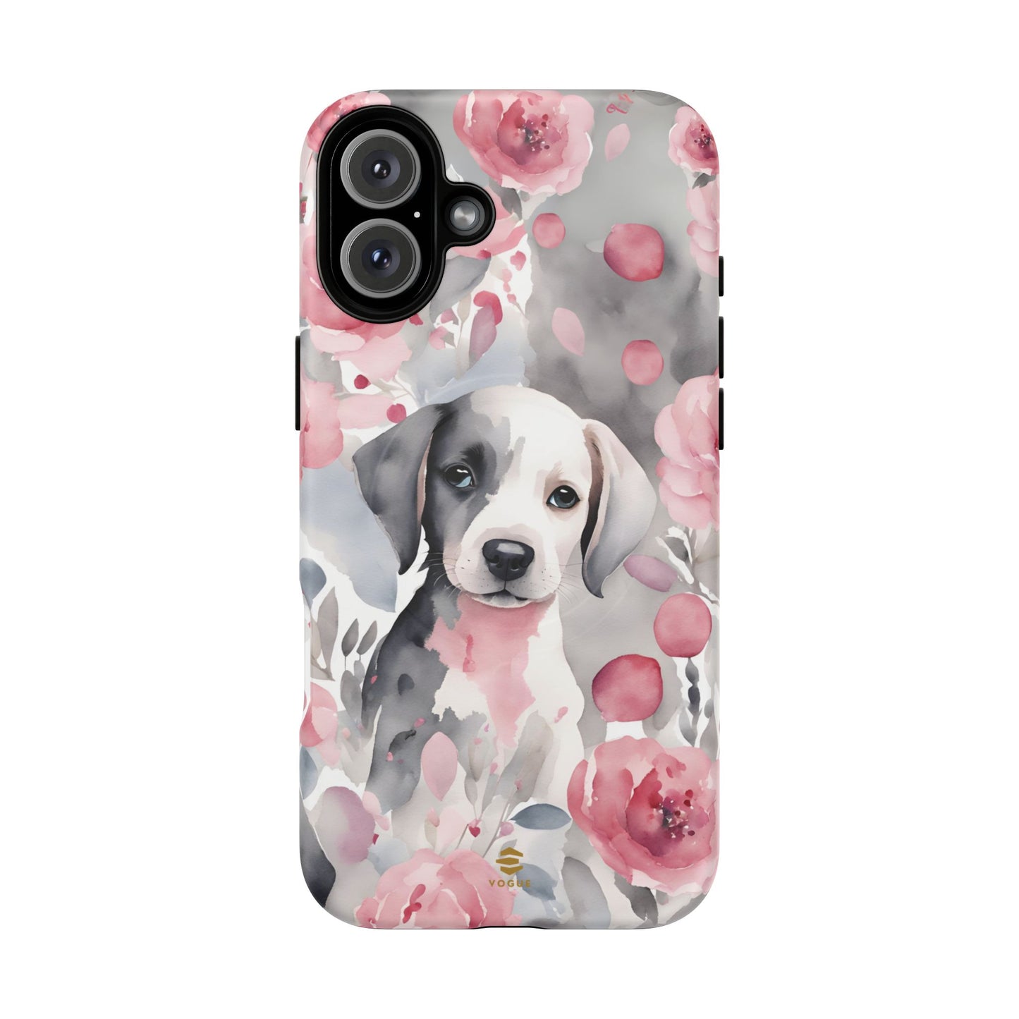 Cute Puppy with Flowers Magsafe Tough Case Pink & Grey Durable Protective cover