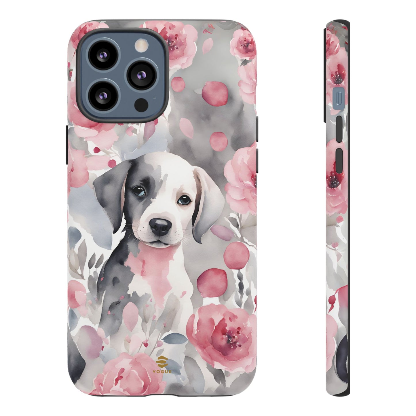 Cute Puppy with Flowers iPhone Tough Case Pink & Grey Durable Protective cover