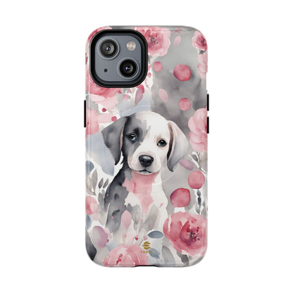 Cute Puppy with Flowers Magsafe Tough Case Pink & Grey Durable Protective cover