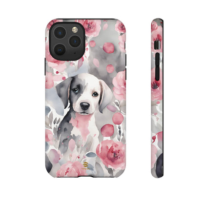 Cute Puppy with Flowers iPhone Tough Case Pink & Grey Durable Protective cover