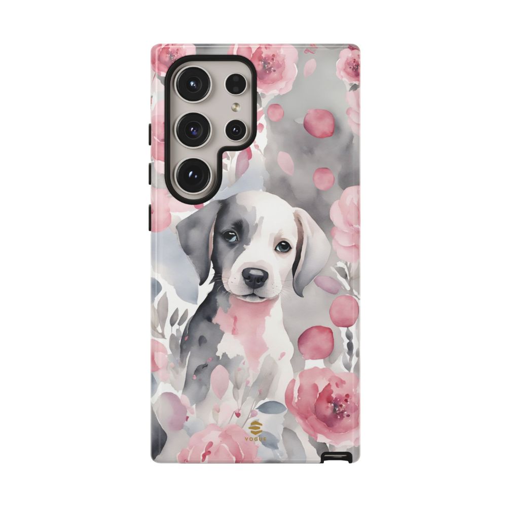 Cute Puppy Samsung Phone Case, Love, Valentine's Day Gift for Her Pink & Grey Protective cover