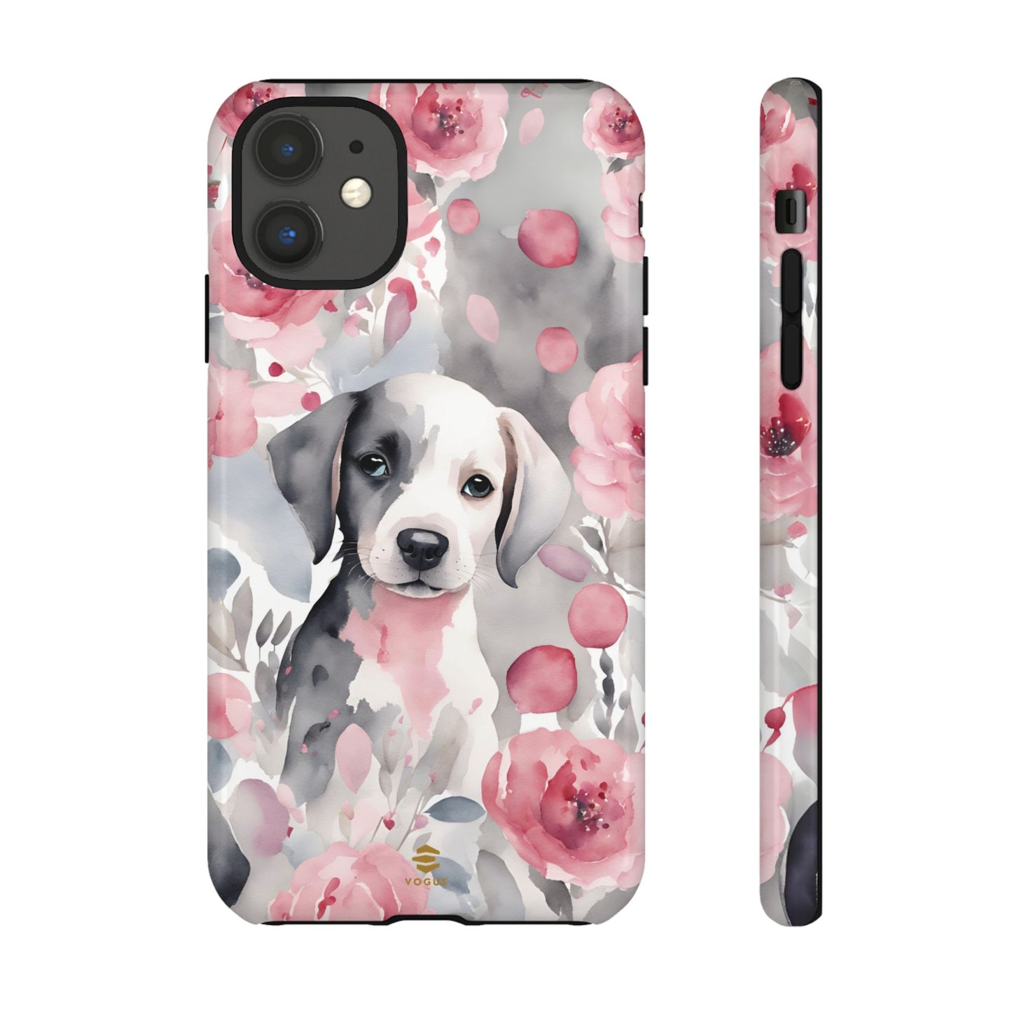 Cute Puppy with Flowers iPhone Tough Case Pink & Grey Durable Protective cover