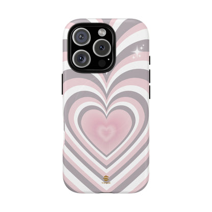 Pink & Grey Heart Design - Phone Case MagSafe, Love, Valentine's Day Gift for Her