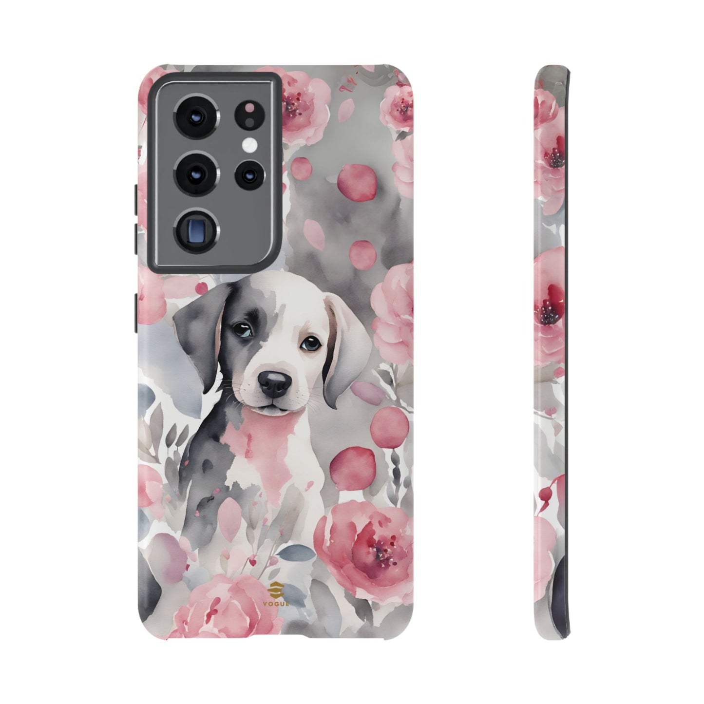 Cute Puppy Samsung Phone Case, Love, Valentine's Day Gift for Her Pink & Grey Protective cover