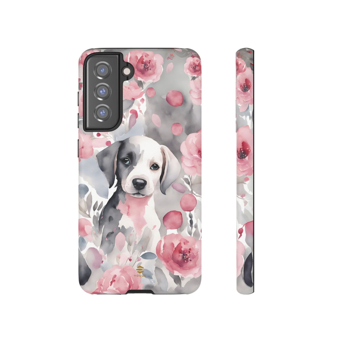 Cute Puppy Samsung Phone Case, Love, Valentine's Day Gift for Her Pink & Grey Protective cover