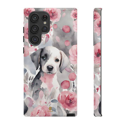 Cute Puppy Samsung Phone Case, Love, Valentine's Day Gift for Her Pink & Grey Protective cover