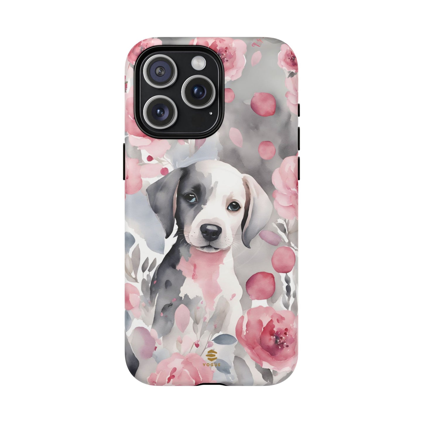 Cute Puppy with Flowers Magsafe Tough Case Pink & Grey Durable Protective cover