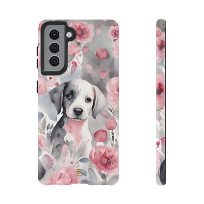 Cute Puppy Samsung Phone Case, Love, Valentine's Day Gift for Her Pink & Grey Protective cover