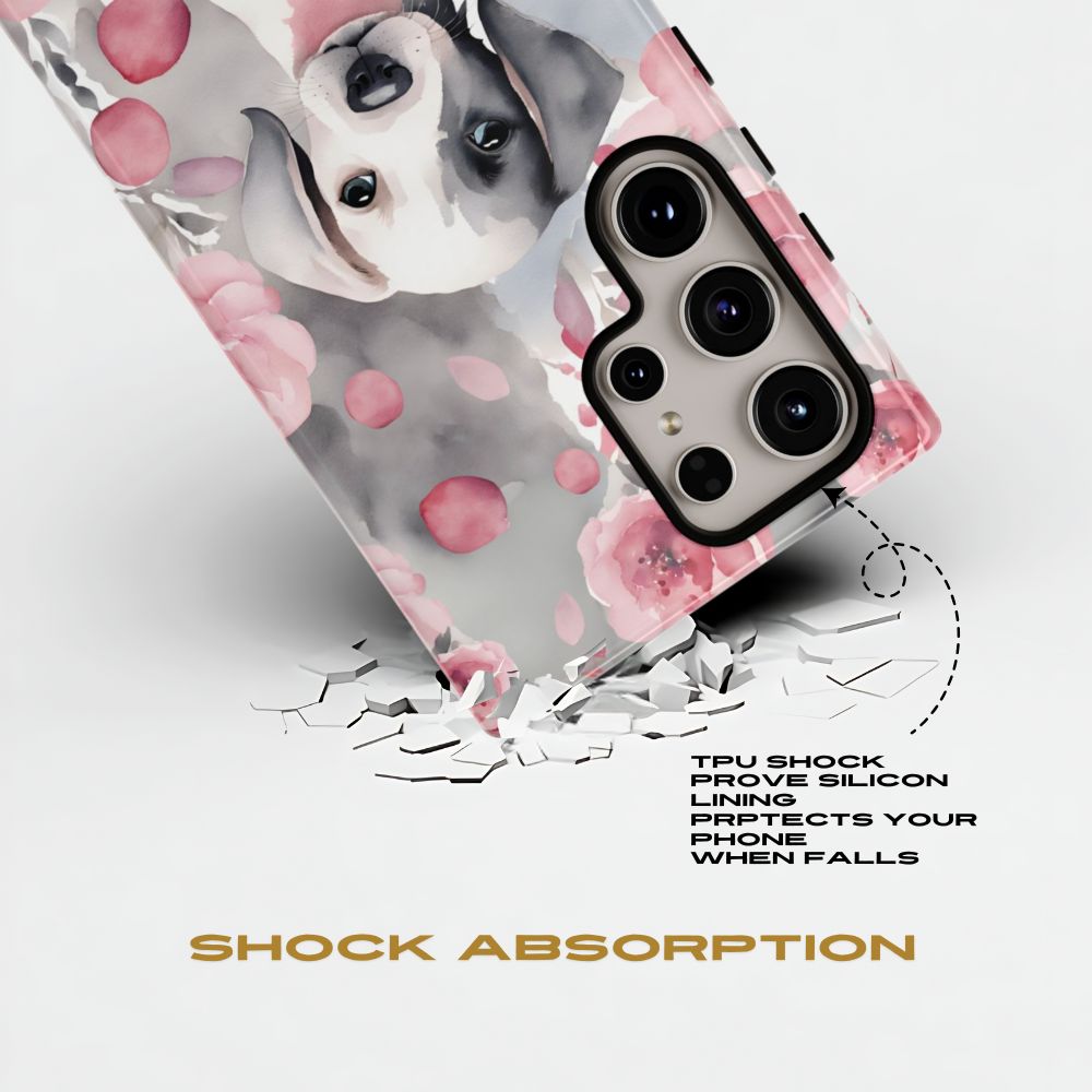 Cute Puppy Samsung Phone Case, Love, Valentine's Day Gift for Her Pink & Grey Protective cover