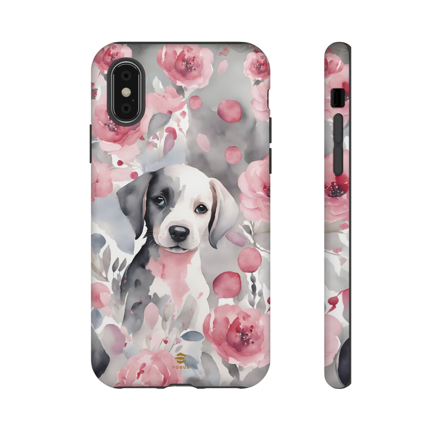 Cute Puppy with Flowers iPhone Tough Case Pink & Grey Durable Protective cover