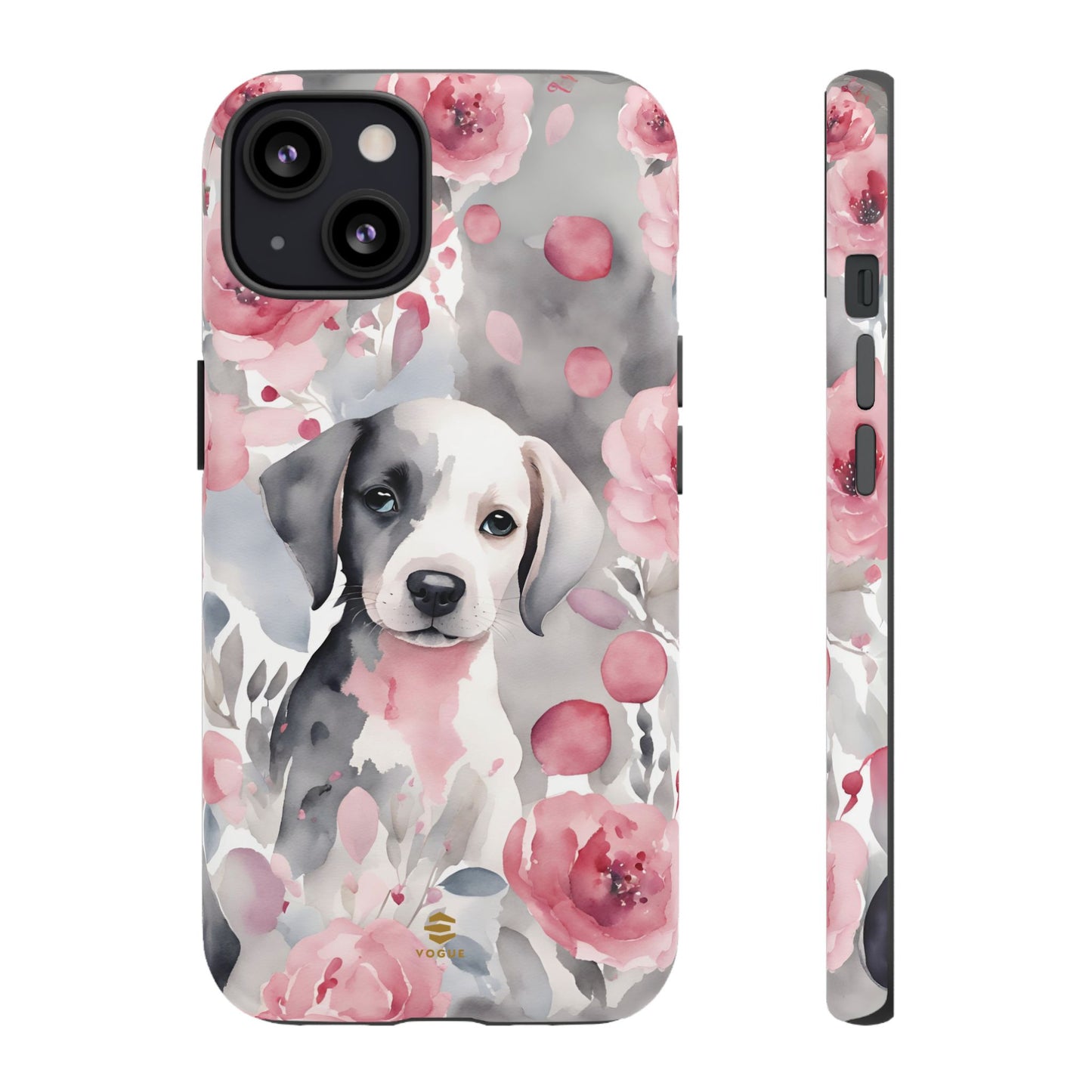 Cute Puppy with Flowers iPhone Tough Case Pink & Grey Durable Protective cover