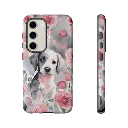 Cute Puppy Samsung Phone Case, Love, Valentine's Day Gift for Her Pink & Grey Protective cover