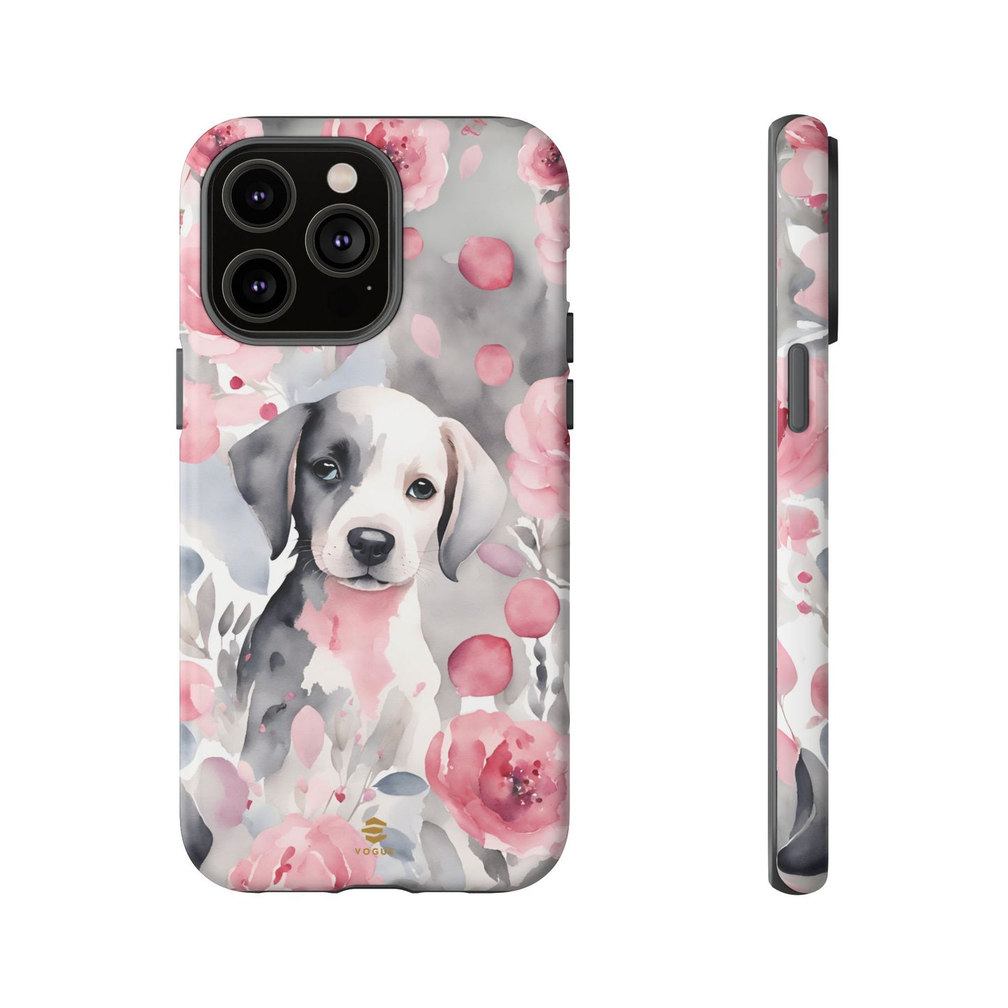 Cute Puppy with Flowers iPhone Tough Case Pink & Grey Durable Protective cover