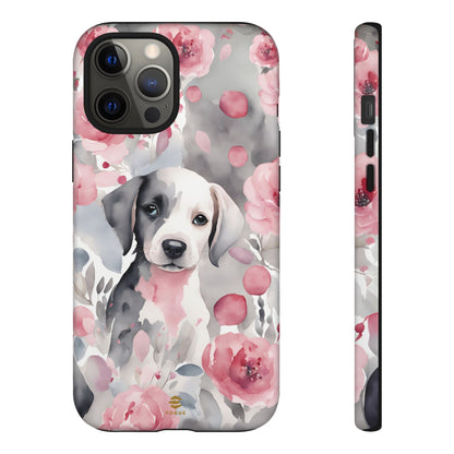 Cute Puppy with Flowers iPhone Tough Case Pink & Grey Durable Protective cover