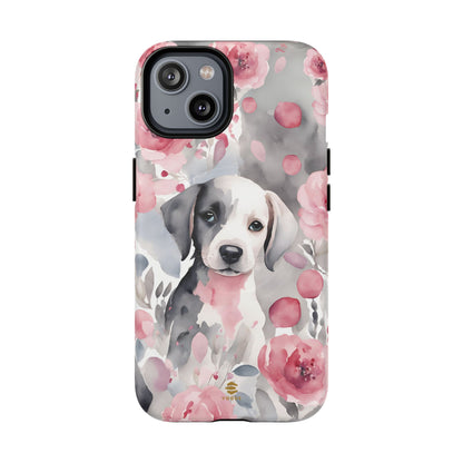 Cute Puppy with Flowers Magsafe Tough Case Pink & Grey Durable Protective cover