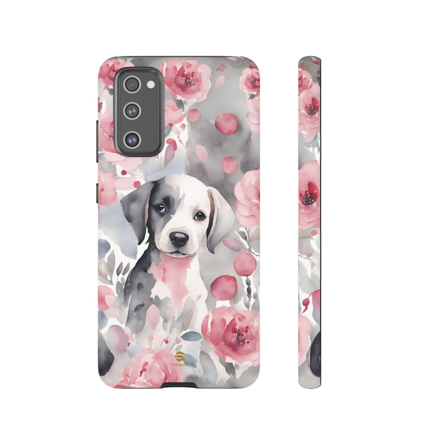 Cute Puppy Samsung Phone Case, Love, Valentine's Day Gift for Her Pink & Grey Protective cover