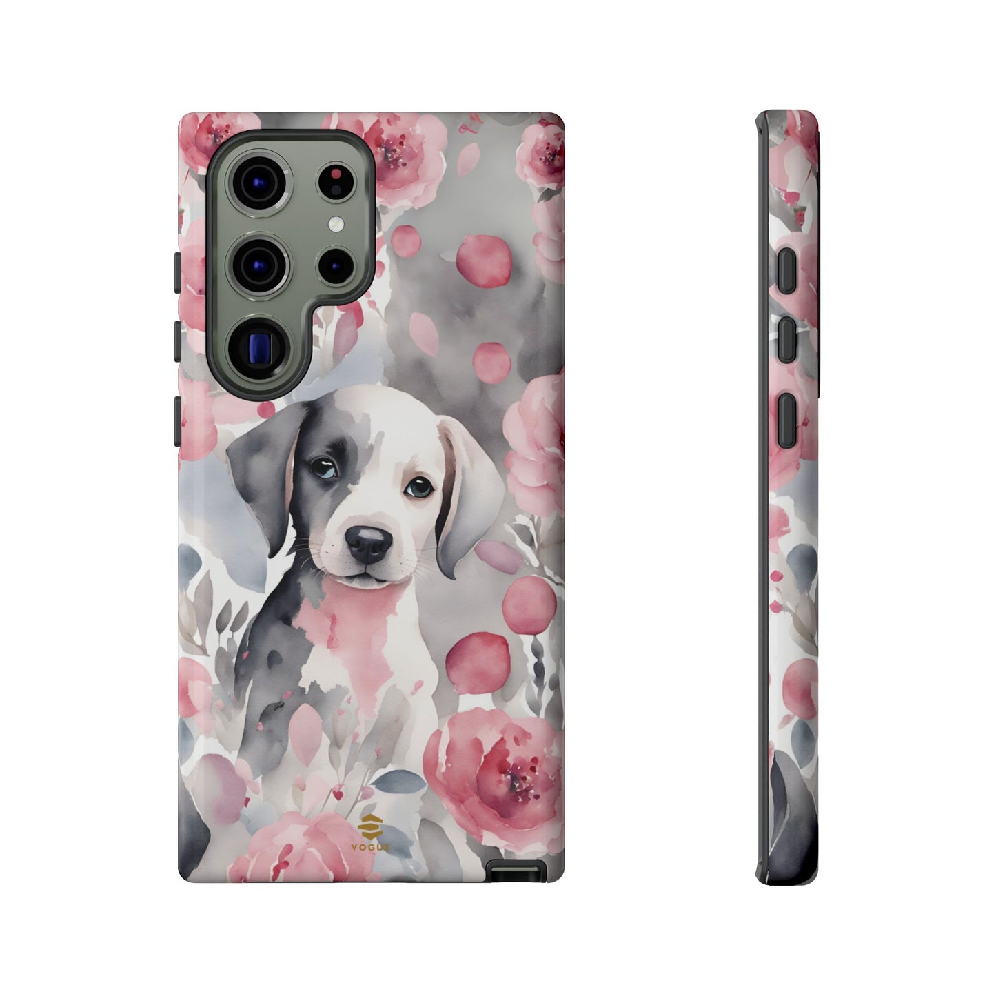 Cute Puppy Samsung Phone Case, Love, Valentine's Day Gift for Her Pink & Grey Protective cover