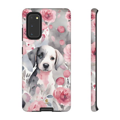 Cute Puppy Samsung Phone Case, Love, Valentine's Day Gift for Her Pink & Grey Protective cover