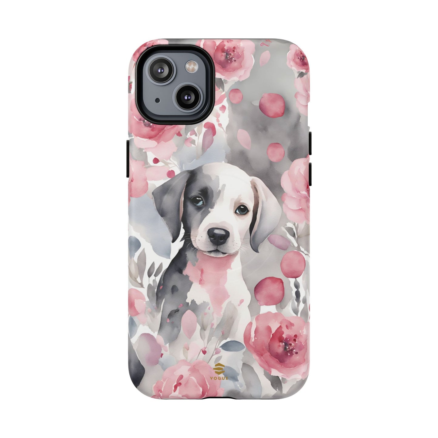 Cute Puppy with Flowers Magsafe Tough Case Pink & Grey Durable Protective cover