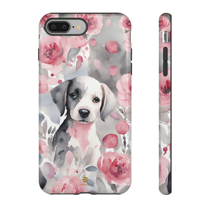 Cute Puppy with Flowers iPhone Tough Case Pink & Grey Durable Protective cover