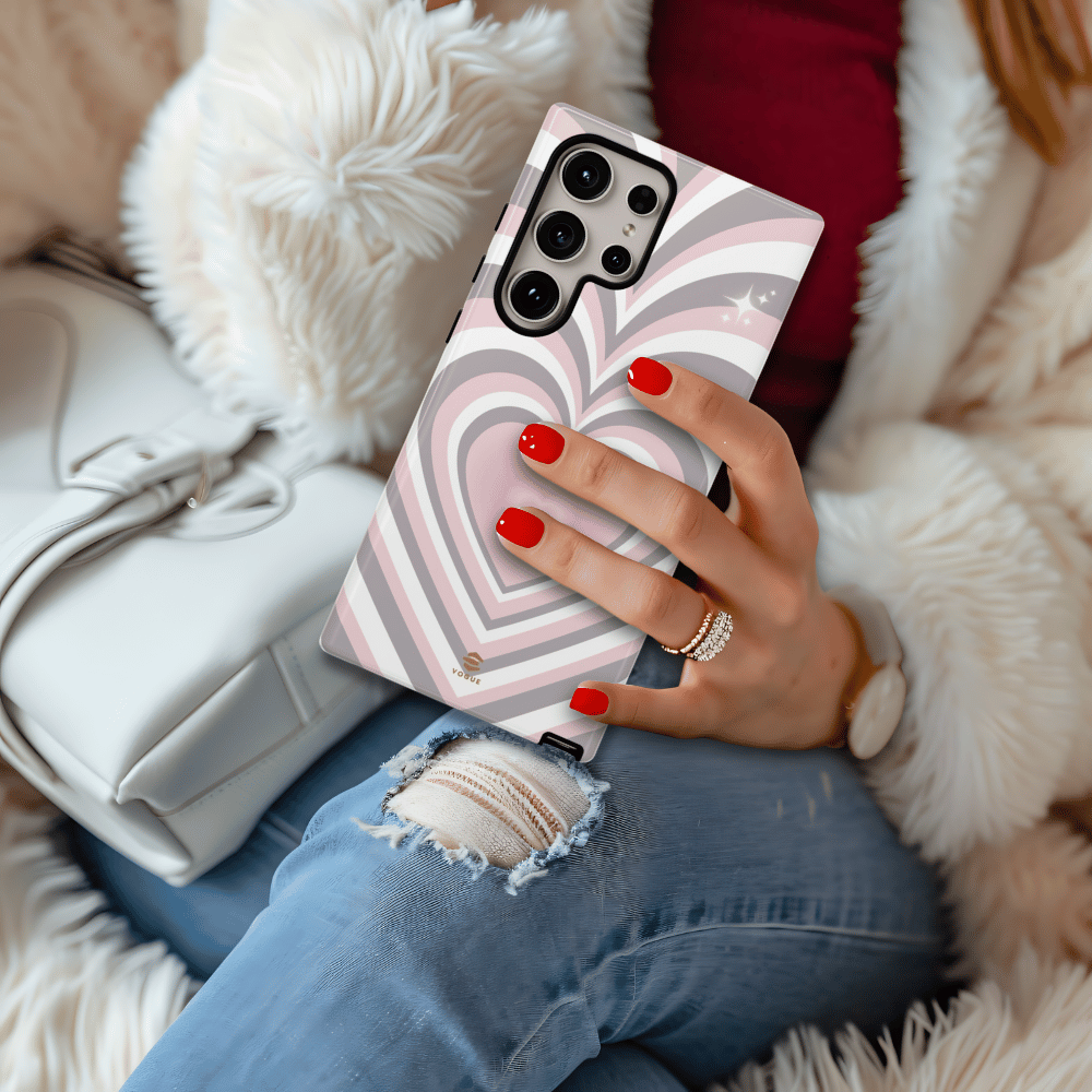 Pink & Grey Heart Design - Phone Case, Love, Valentine's Day Gift for Her