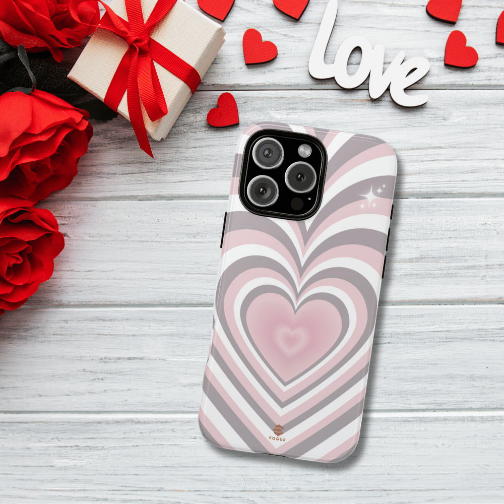 Pink & Grey Heart Design - Phone Case, Love, Valentine's Day Gift for Her