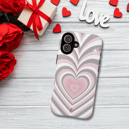 Pink & Grey Heart Design - Phone Case MagSafe, Love, Valentine's Day Gift for Her