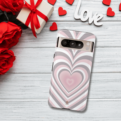 Pink & Grey Heart Phone Case For Valentine's day