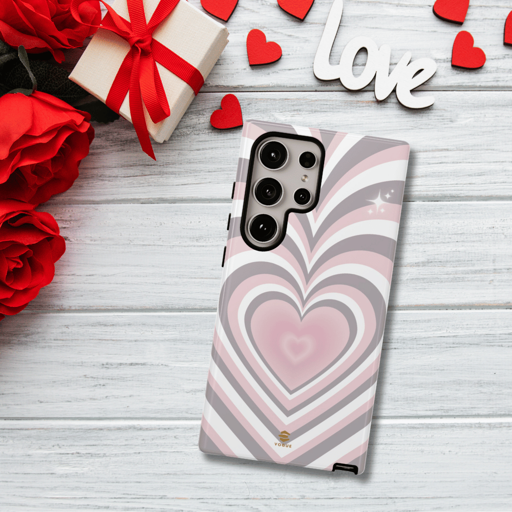 Pink & Grey Heart Design - Phone Case, Love, Valentine's Day Gift for Her