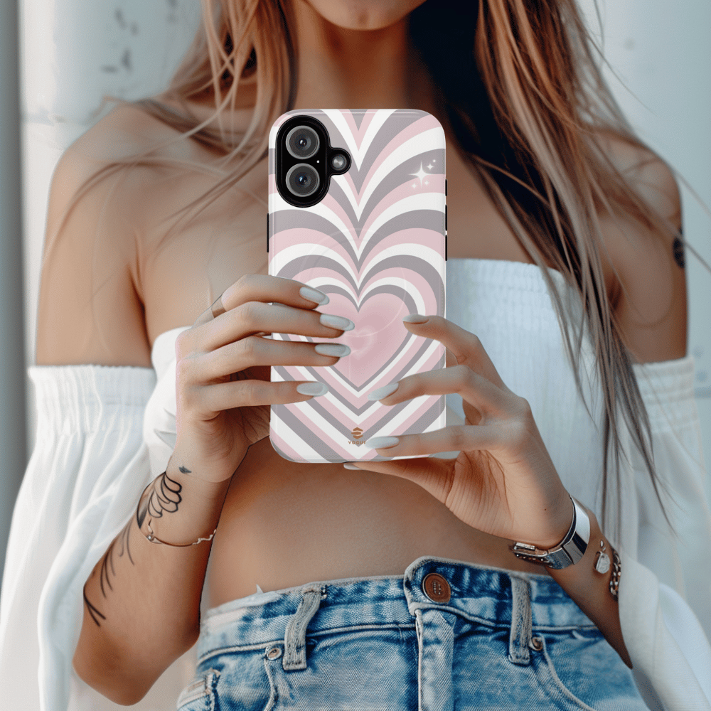 Pink & Grey Heart Design - Phone Case MagSafe, Love, Valentine's Day Gift for Her