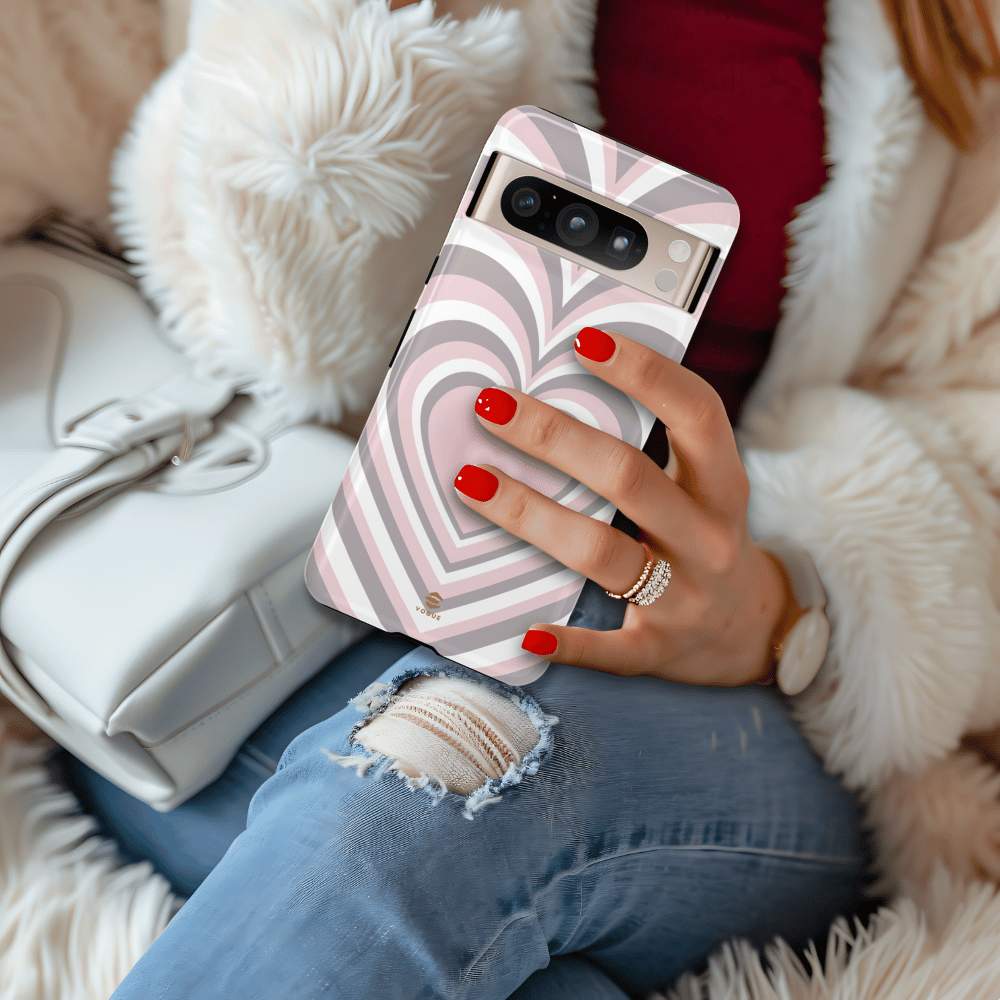 Pink & Grey Heart Phone Case For Valentine's day