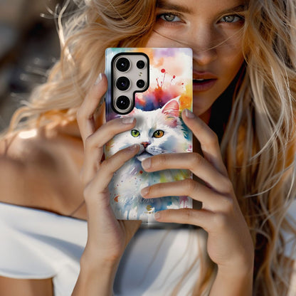 Custom White Cat Samsung Galaxy Tough Phone Case