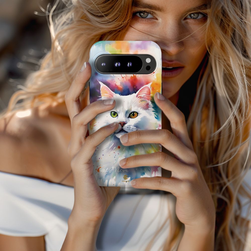 Custom White Cat Google Pixel Tough Phone Case