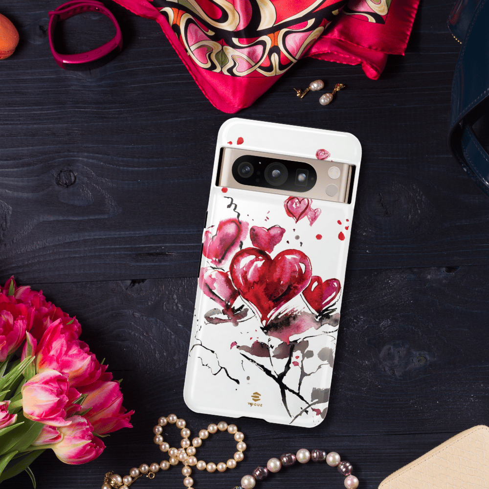 Abstract Hearts Phone Case For Valentine's day - Pink and grey Google  protective case