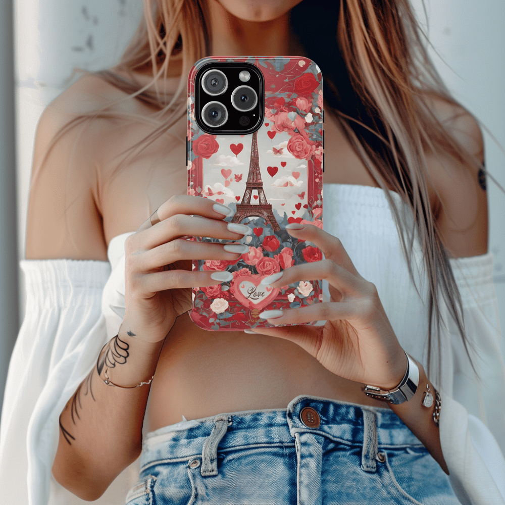 Hearts in Paris Phone Case Valentine's Day Gift for Her