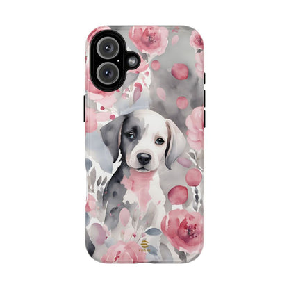 Cute Puppy with Flowers Magsafe Tough Case Pink & Grey Durable Protective cover