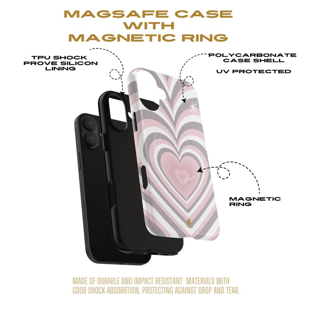 Pink & Grey Heart Design - Phone Case MagSafe, Love, Valentine's Day Gift for Her