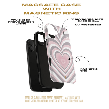 Pink & Grey Heart Design - Phone Case MagSafe, Love, Valentine's Day Gift for Her