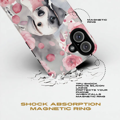 Cute Puppy with Flowers Magsafe Tough Case Pink & Grey Durable Protective cover