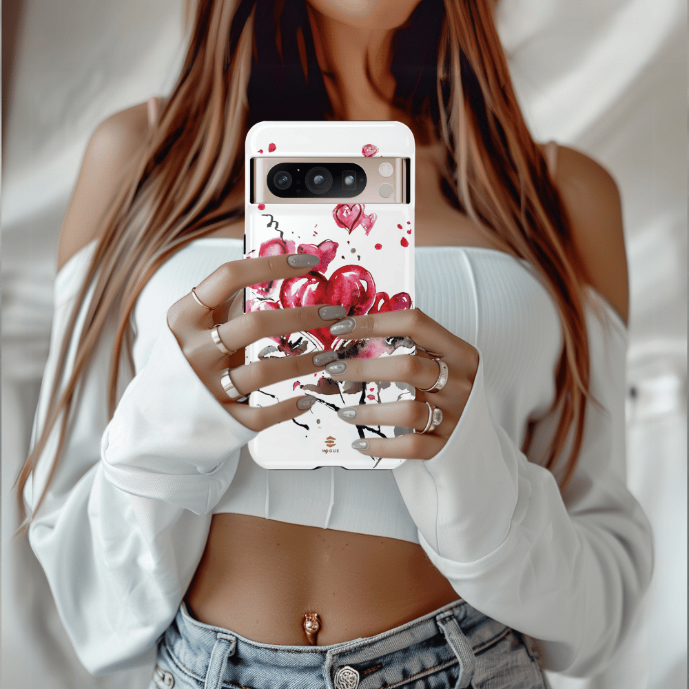 Abstract Hearts Phone Case For Valentine's day - Pink and grey Google  protective case